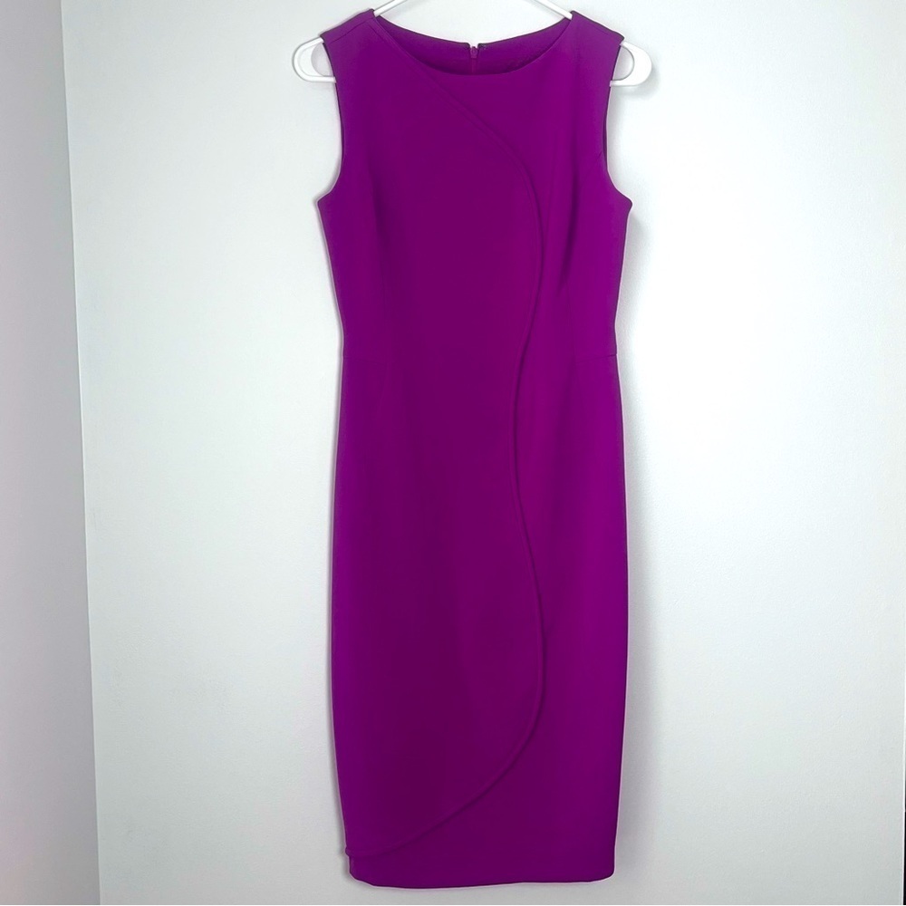 Halogen Dress Size 4 Pink Fuchsia Knee Sheath Crepe Career Office Church Piping